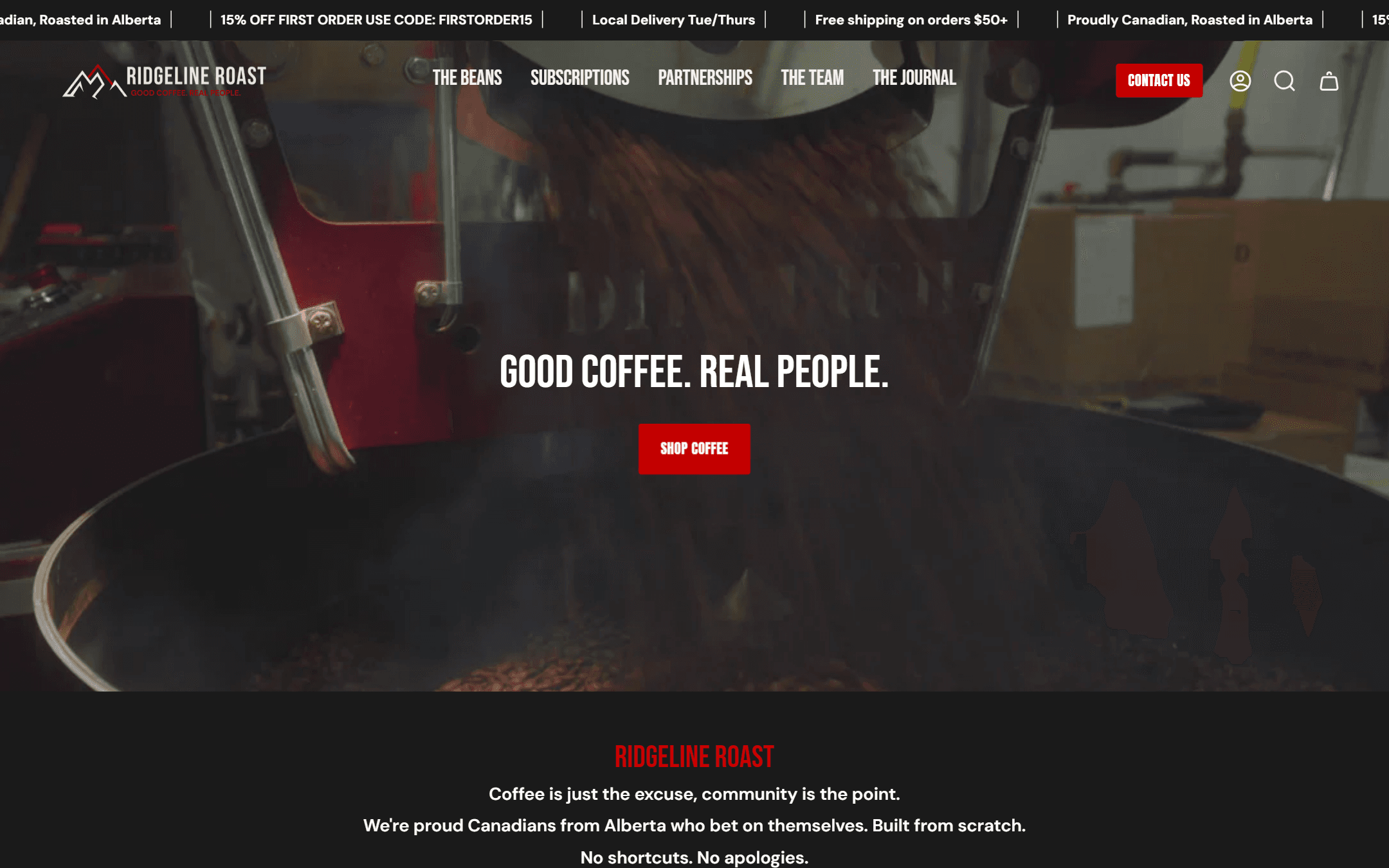 Ridgeline Roast website